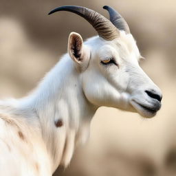 This image captures a white goat adorned with brown spots in high resolution