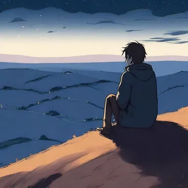 The protagonist sat on a hill, gazing at the starlit horizon, contemplating the meaning of life.