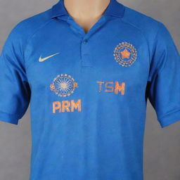 Indian national cricket team jersey with the name 'Prem' printed on the back, in the vibrant blue color adorned with the national emblem and a number below the name.