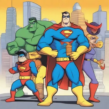In the cartoon series, the superheroes gang up to defeat the supervillain and save the city from destruction.