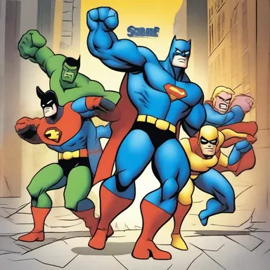 In the cartoon series, the superheroes gang up to defeat the supervillain and save the city from destruction.
