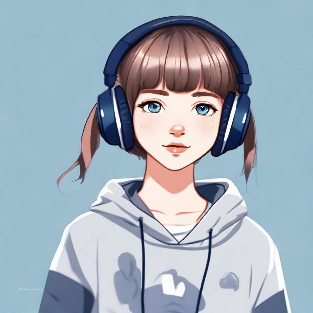 This is a high-quality digital art image of a teenage girl with brown hair tied up, including bangs and sidelocks, adorned with rabbit ears