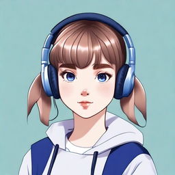 This is a high-quality digital art image of a teenage girl with brown hair tied up, including bangs and sidelocks, adorned with rabbit ears