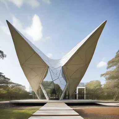The modern building design featured a unique roof structure, inspired by the heterodactyl feet of birds.