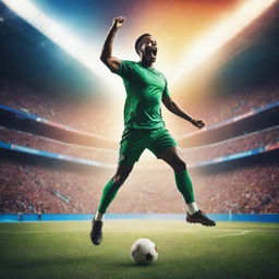 A vibrant and energetic football themed background featuring a football pitch, action-packed player silhouettes and cheering crowds, ideal for a website backdrop