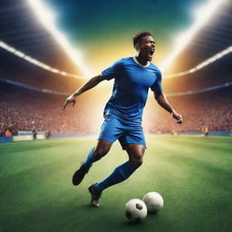 A vibrant and energetic football themed background featuring a football pitch, action-packed player silhouettes and cheering crowds, ideal for a website backdrop