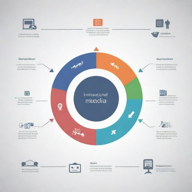 Create an educational infographic illustrating the relationship between 'Instructional Media', 'Instructional Aids', and 'Instructional Materials'. Include relevant icons, arrows, and labels to represent the overlap and interaction of these concepts.