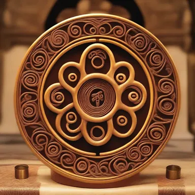 The coiling symbol on the altar represents the eternal cycle of life and rebirth in many religious practices.