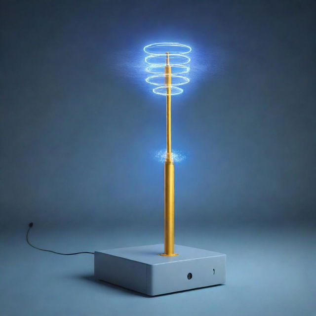 Conceptual illustration of wireless electricity transmission, featuring a power source sending electric waves to a device through the air.