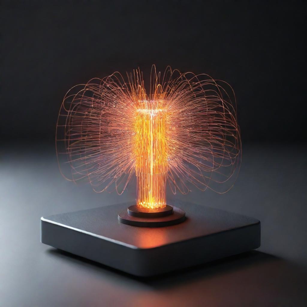 A concept visualization of wireless energy, showcasing radiant electrical waves emanating from a power source.