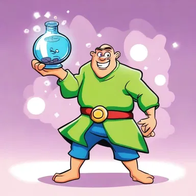In the cartoon, the mischievous character used a magic potion to instill super strength and become invincible.