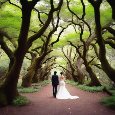 The couple strolled hand in hand through the enchanting kawaka grove, savoring the peaceful ambiance.
