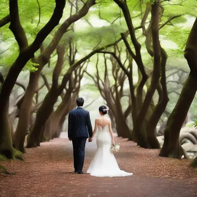 The couple strolled hand in hand through the enchanting kawaka grove, savoring the peaceful ambiance.