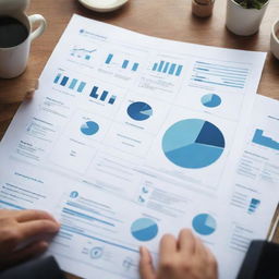 An intricately detailed business plan complete with graphs, charts, and icons that exudes professionalism and strategy.