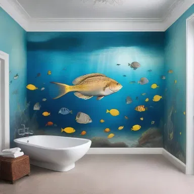 The plaice of the room was adorned with a stunning mural depicting a scene of underwater beauty.