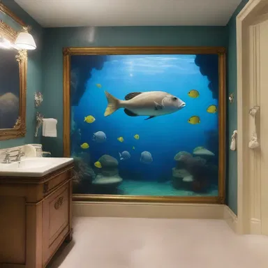The plaice of the room was adorned with a stunning mural depicting a scene of underwater beauty.