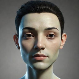 A digitally stylized, intriguing avatar with a neutral expression on its face.