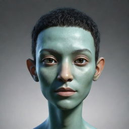 A digitally stylized, intriguing avatar with a neutral expression on its face.