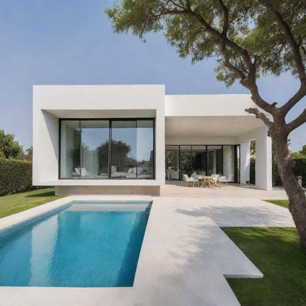 A minimalistic architecture villa featuring critical design elements, crisp lines, and restrained color palette, embodying simplicity and sophistication