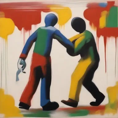 The artist incorporated the concept of the buddy system in their painting, depicting two figures supporting and helping each other.