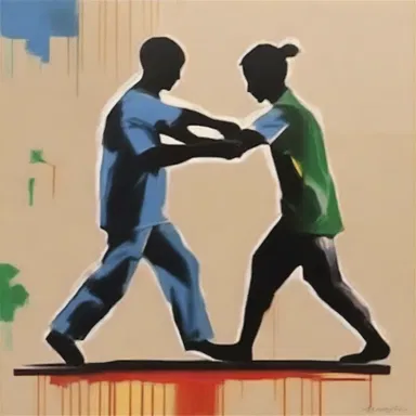 The artist incorporated the concept of the buddy system in their painting, depicting two figures supporting and helping each other.