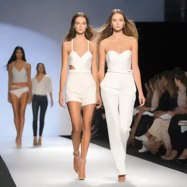 The fashion show featured models walking the runway in pairs, emphasizing the idea of the buddy system and collaboration in the industry.