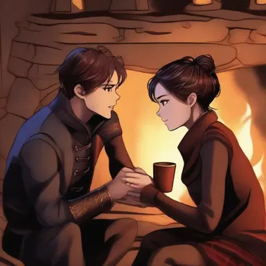 They sipped on a bracer beside a cozy fireplace, lost in each other's eyes.