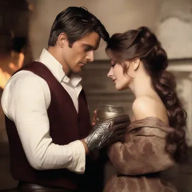 They sipped on a bracer beside a cozy fireplace, lost in each other's eyes.