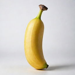 A ripe, yellow banana against a white background, with brilliant detail showcasing the texture of its peel.