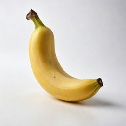 A ripe, yellow banana against a white background, with brilliant detail showcasing the texture of its peel.