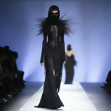The designer's collection showcased a bold and edgy look, inspired by the theme of death.