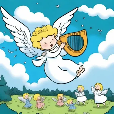In the cartoon, the character's death was depicted with comedic exaggeration, with angels playing harps and fluffy clouds all around.