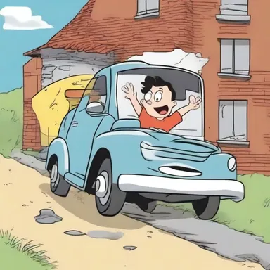 In the cartoon, the main character narrowly escapes death multiple times.