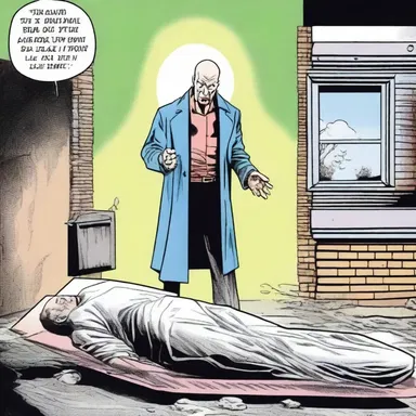 The comic book artist vividly depicted the moment of death in a dramatic panel.