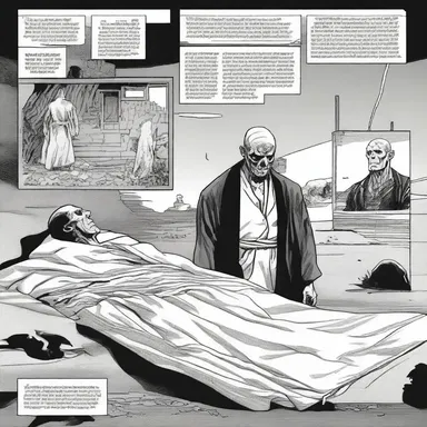 The comic book artist vividly depicted the moment of death in a dramatic panel.