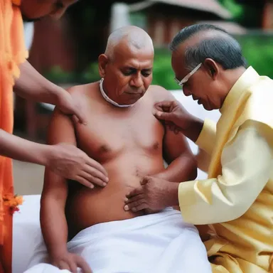 During the religious ceremony, the priest administered an intramuscular injection to the devotee as part of a healing ritual.