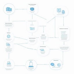 A detailed flow diagram of a desktop virtual assistant, showcasing various processes, command route, and interactive nodes in a clear, understandable format on a white background