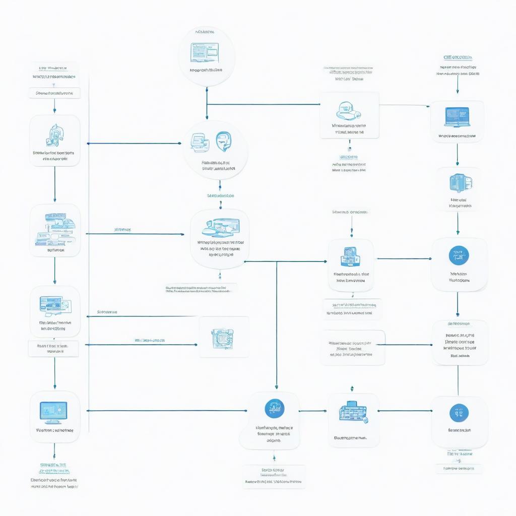 A detailed flow diagram of a desktop virtual assistant, showcasing various processes, command route, and interactive nodes in a clear, understandable format on a white background