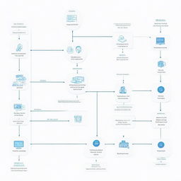 A detailed flow diagram of a desktop virtual assistant, showcasing various processes, command route, and interactive nodes in a clear, understandable format on a white background