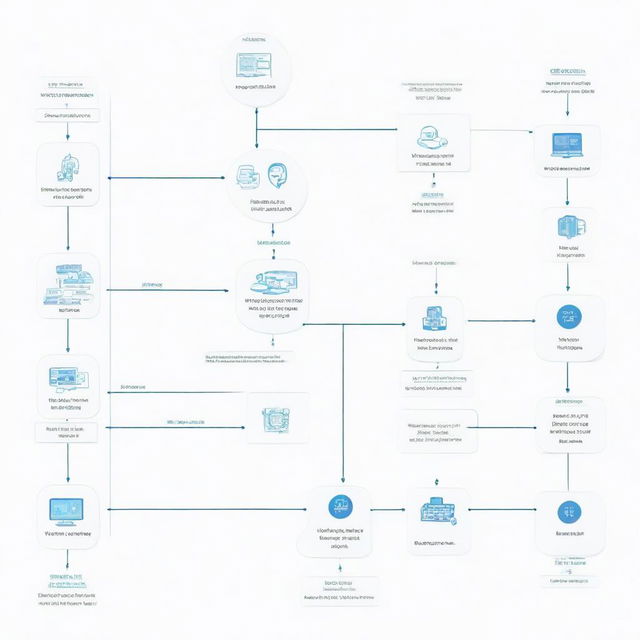 A detailed flow diagram of a desktop virtual assistant, showcasing various processes, command route, and interactive nodes in a clear, understandable format on a white background