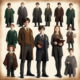 A high-quality digital art image featuring various popular actors as students of Hogwarts from the Harry Potter series