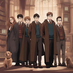 A high-quality digital art image that depicts a scene from an imagined Harry Potter movie where the characters are all grown up