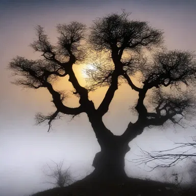 As the full moon rose above the horizon, the eerie silhouette of the monkey-bread tree appeared to loom menacingly in the fog.