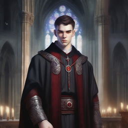 This is a high-quality digital art image of a 20-year-old priest from Dungeons and Dragons