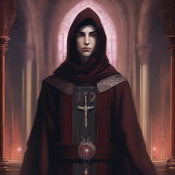 An intricately detailed digital art image featuring a 20-year-old priest from Dungeons and Dragons