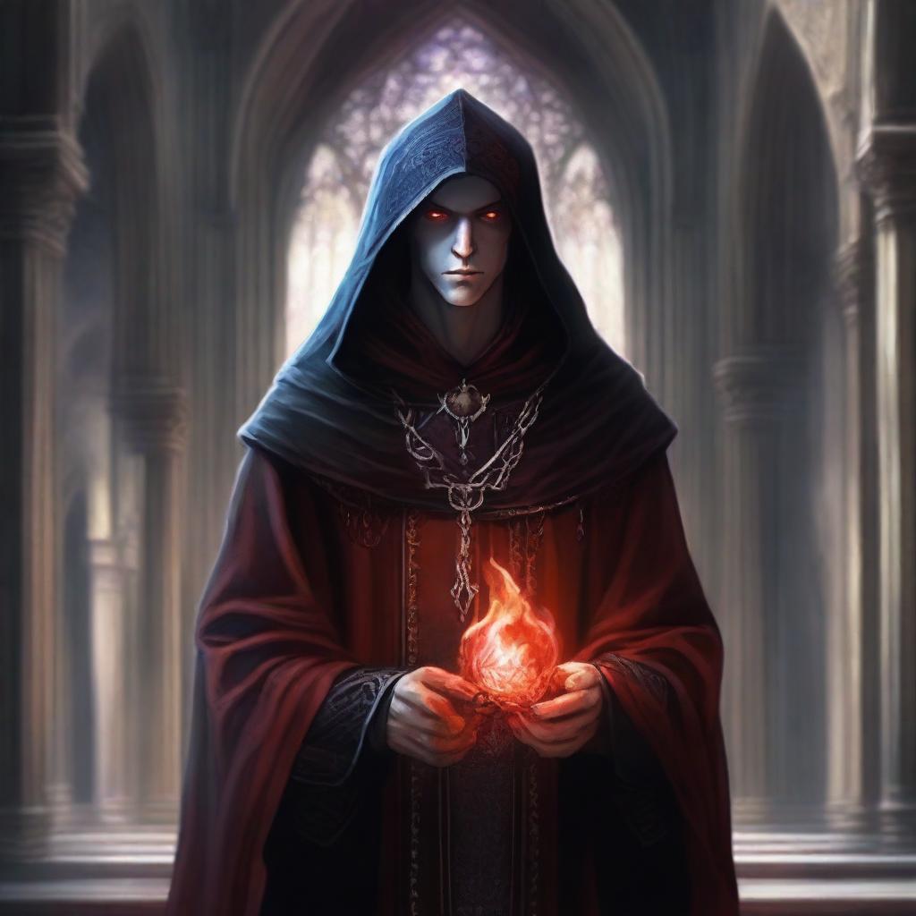 A high-quality digital art image, portraying a 20-year-old Vecna priest from Dungeons and Dragons