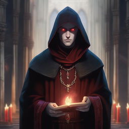 A high-quality digital art image, portraying a 20-year-old Vecna priest from Dungeons and Dragons