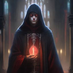 A high-quality digital art image, portraying a 20-year-old Vecna priest from Dungeons and Dragons