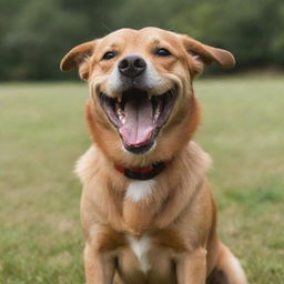 A happy dog with a wide, joyful, and endearing smile that exhibits the essence of canine bliss.