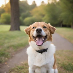 A happy dog with a wide, joyful, and endearing smile that exhibits the essence of canine bliss.